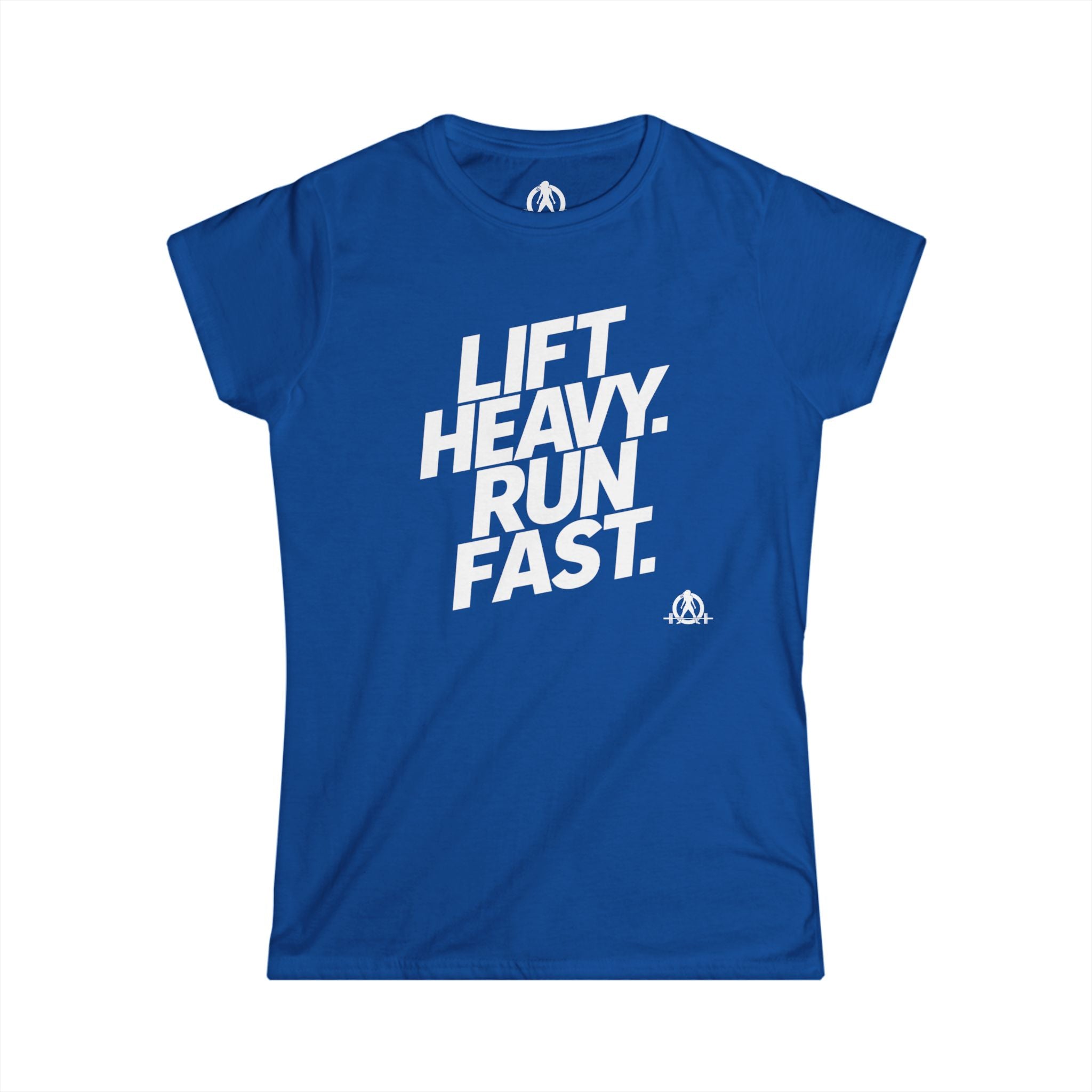 Lift Heavy Run Fast - Women's Softstyle Tee - White Front Logo