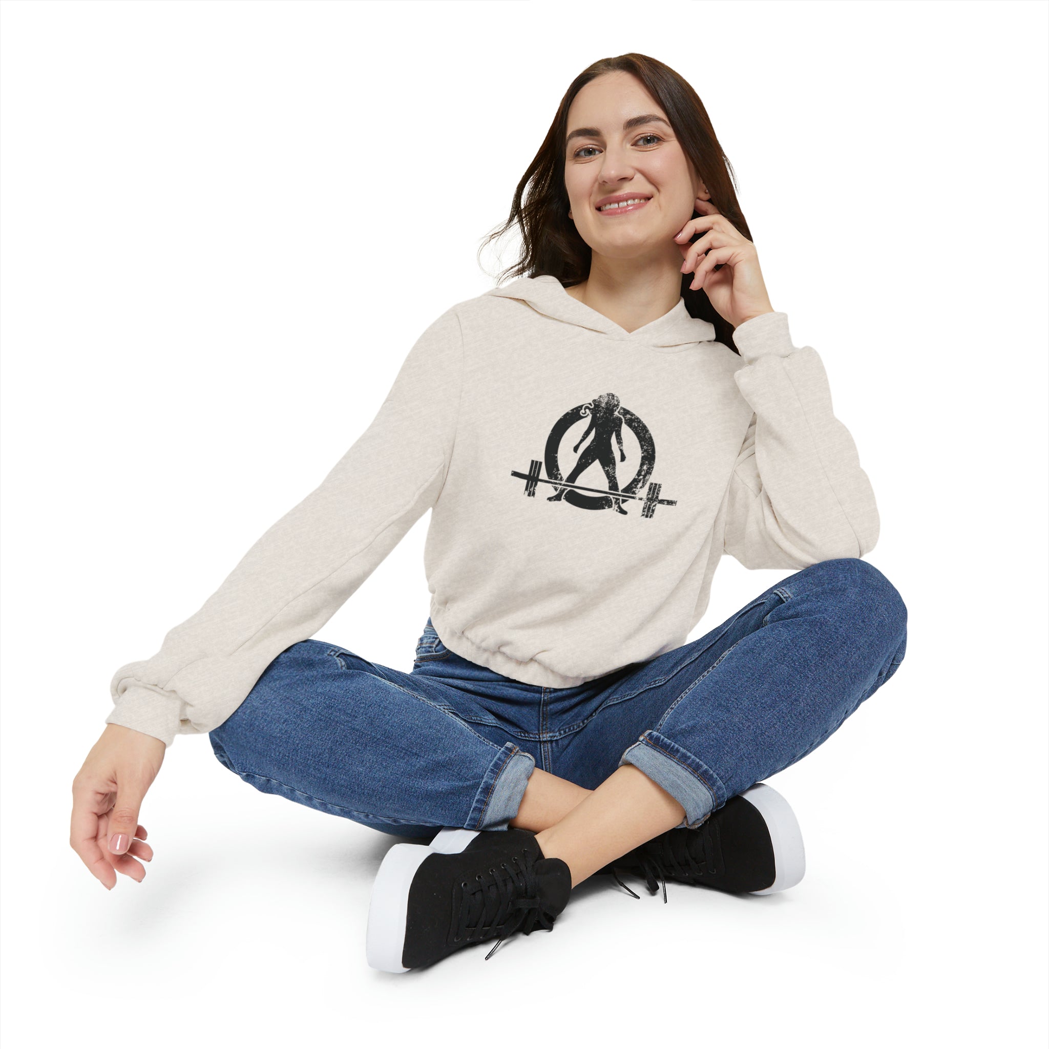 Women's Cinched Bottom Hoodie - Black Distressed Logo