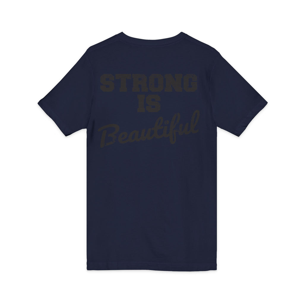 Strong Is Beautiful - Distressed Black Logo - Unisex Jersey Short Sleeve V-Neck Tee