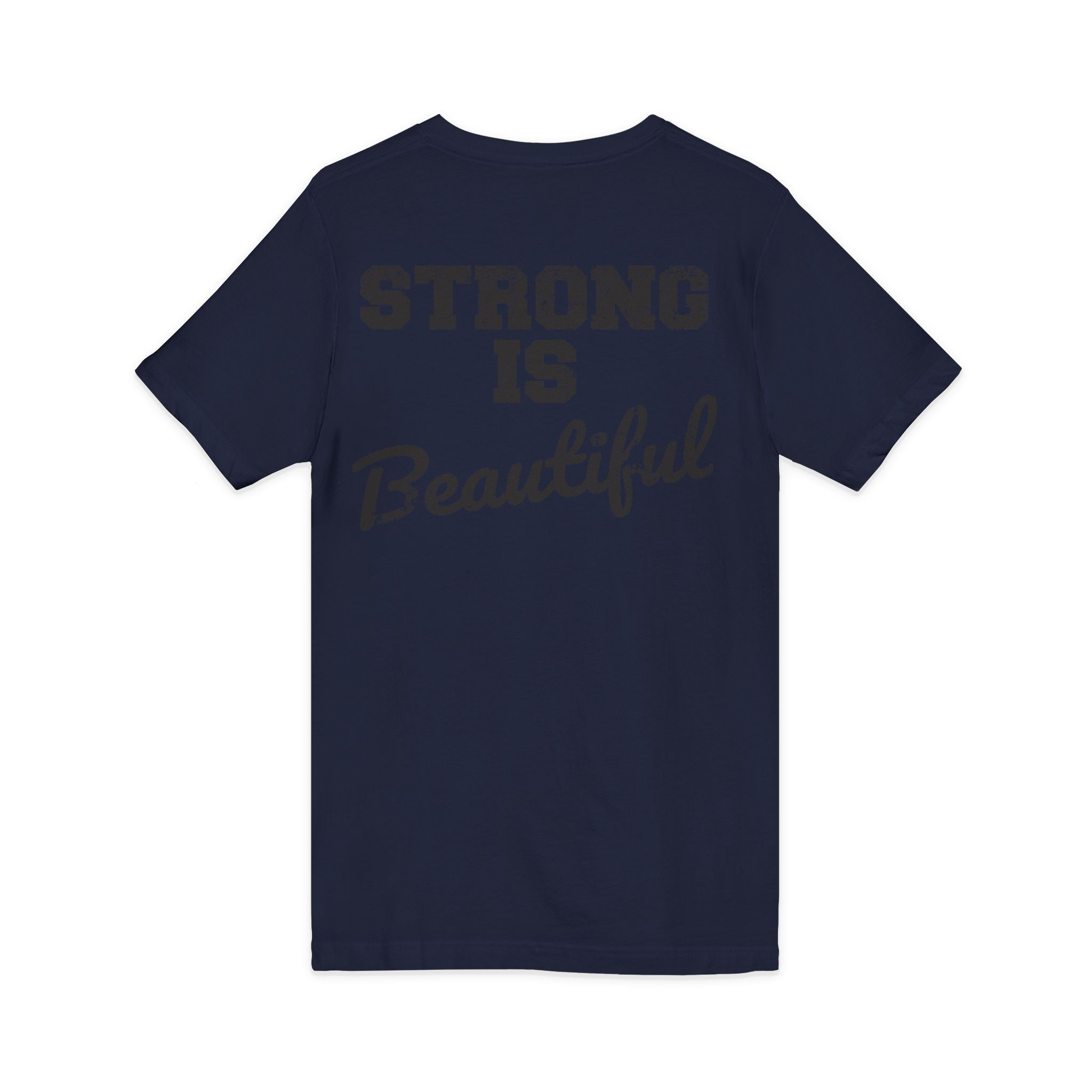 Strong Is Beautiful - Distressed Black Logo - Unisex Jersey Short Sleeve V-Neck Tee