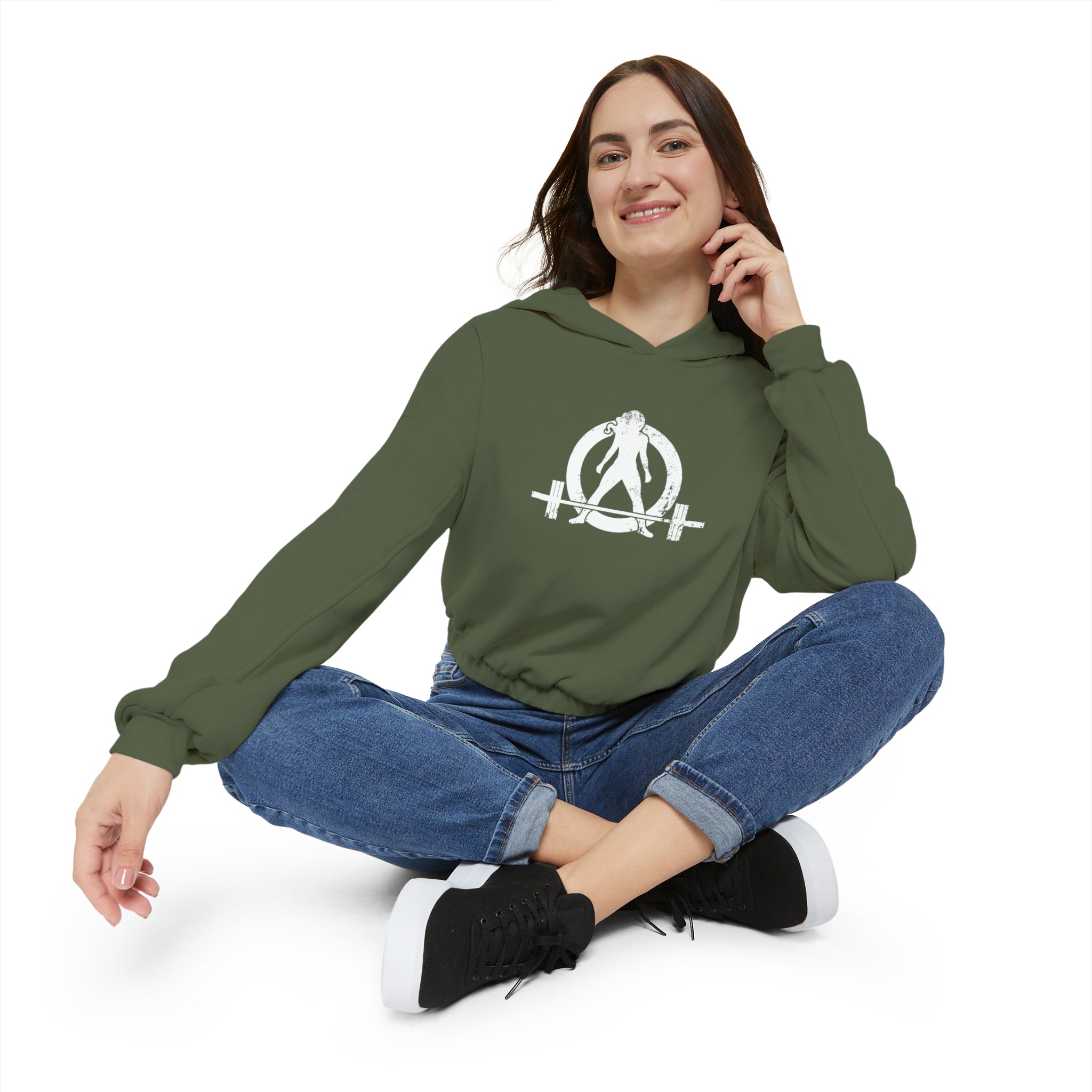 Women's Cinched Bottom Hoodie - White Distressed Logo