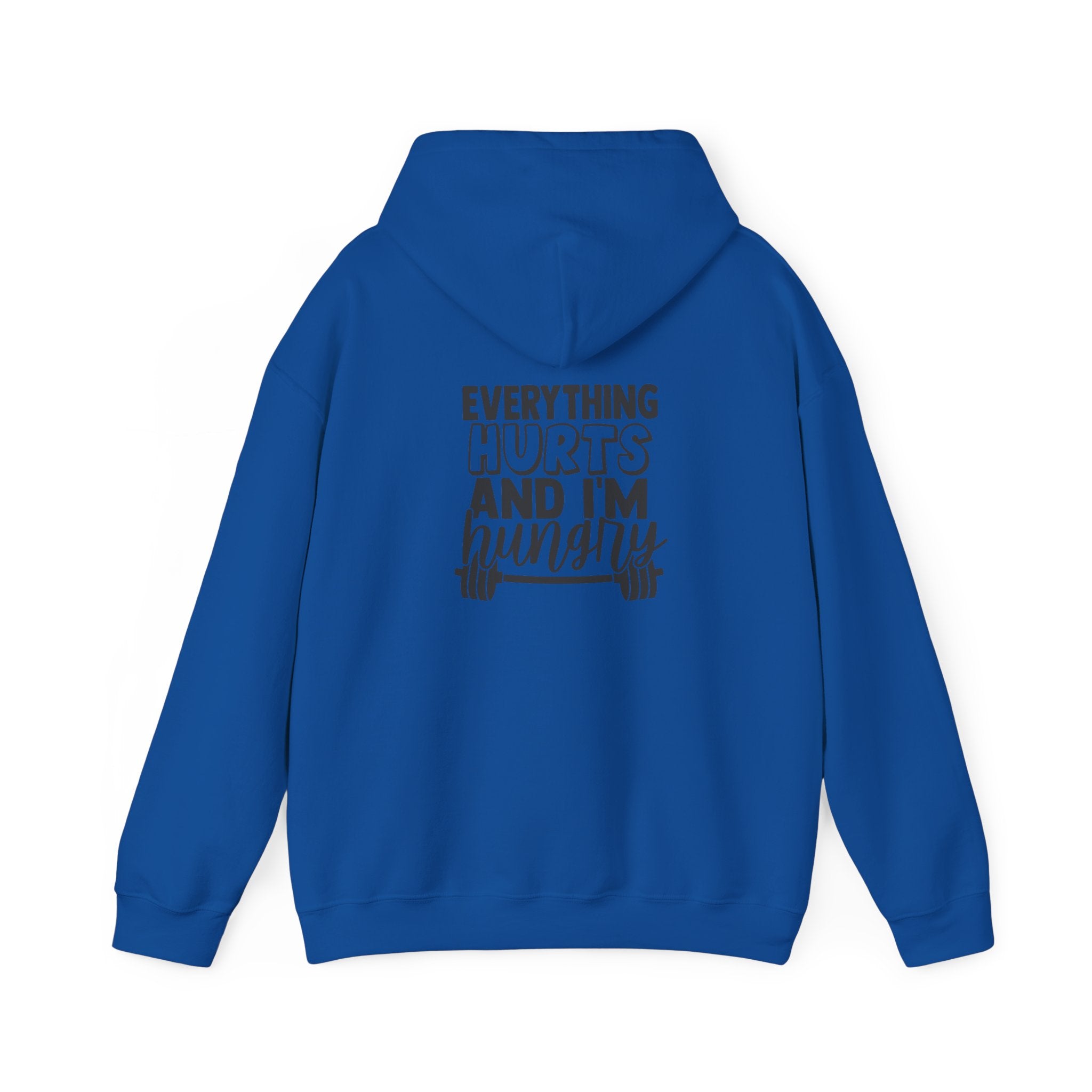 Everything Hurts & I'm Hungry  - Unisex Heavy Blend Hooded Sweatshirt  - Black Print Front and Back