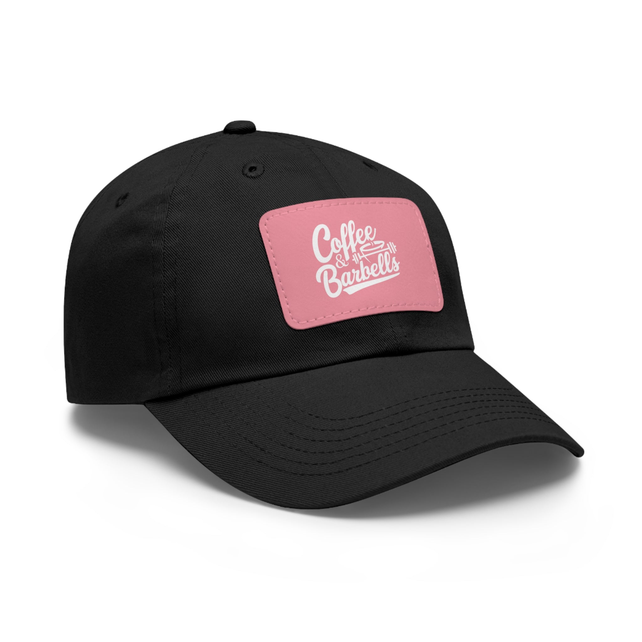 Coffee & Barbells - Dad Hat with Leather Patch (Rectangle) - White Font