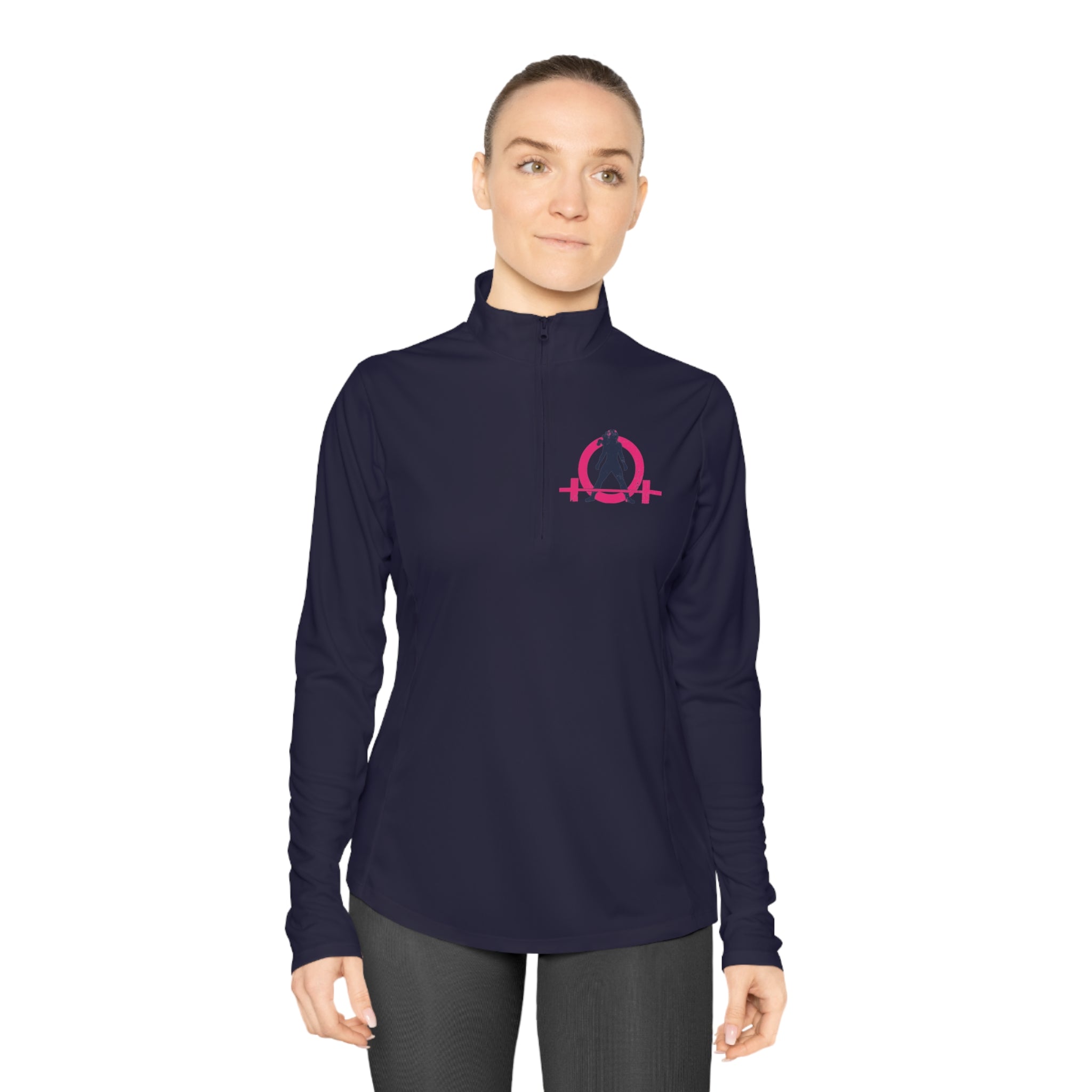 Ladies Quarter-Zip Pullover - White Distressed Logo