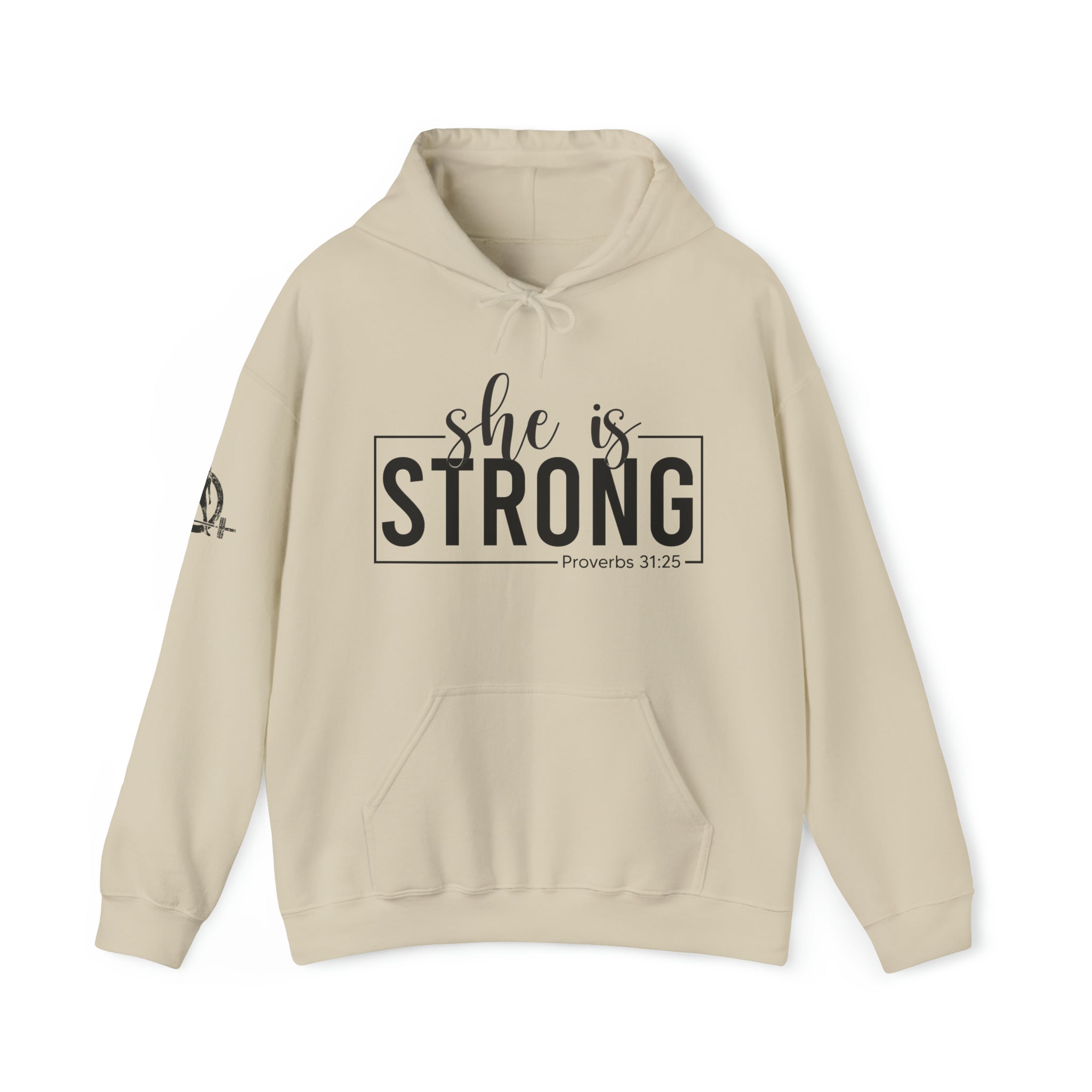 She is Strong - Unisex Heavy Blend Hooded Sweatshirt - Dark Logo - Plain Back