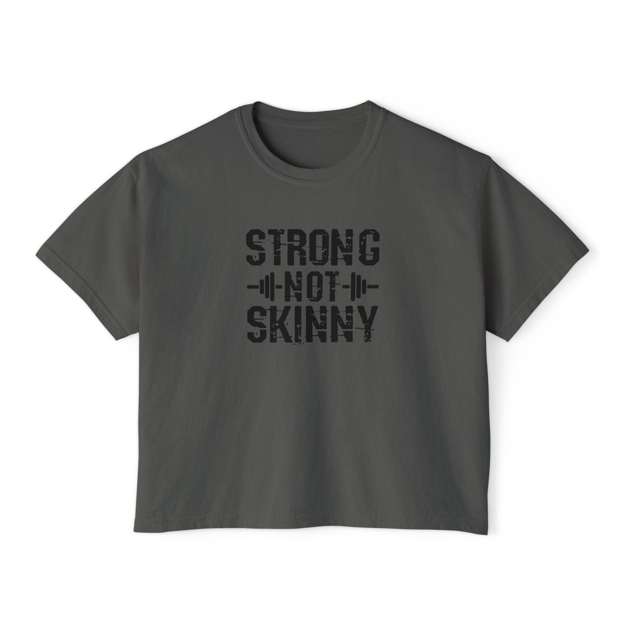 Strong Not Skinny - Women's Boxy Tee - Black Logo Front & Back