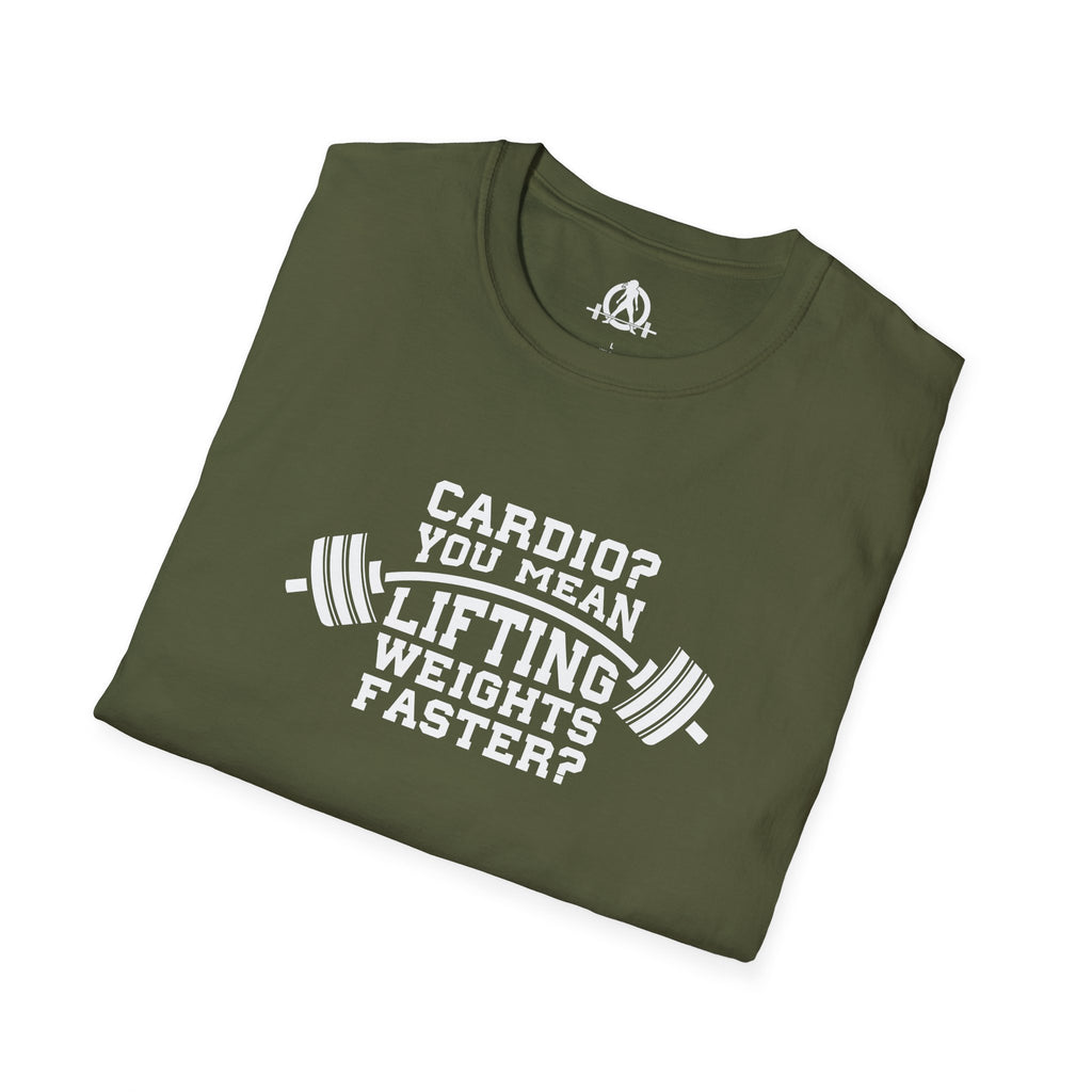 Cardio? Lift Weights Faster - Unisex Softstyle T-Shirt - Front Logo