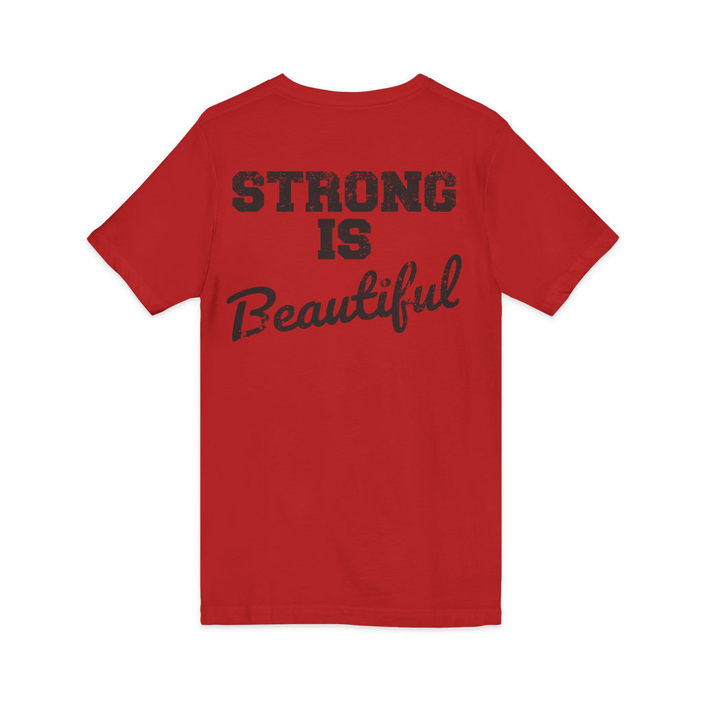 Strong Is Beautiful - Distressed Black Logo - Unisex Jersey Short Sleeve V-Neck Tee