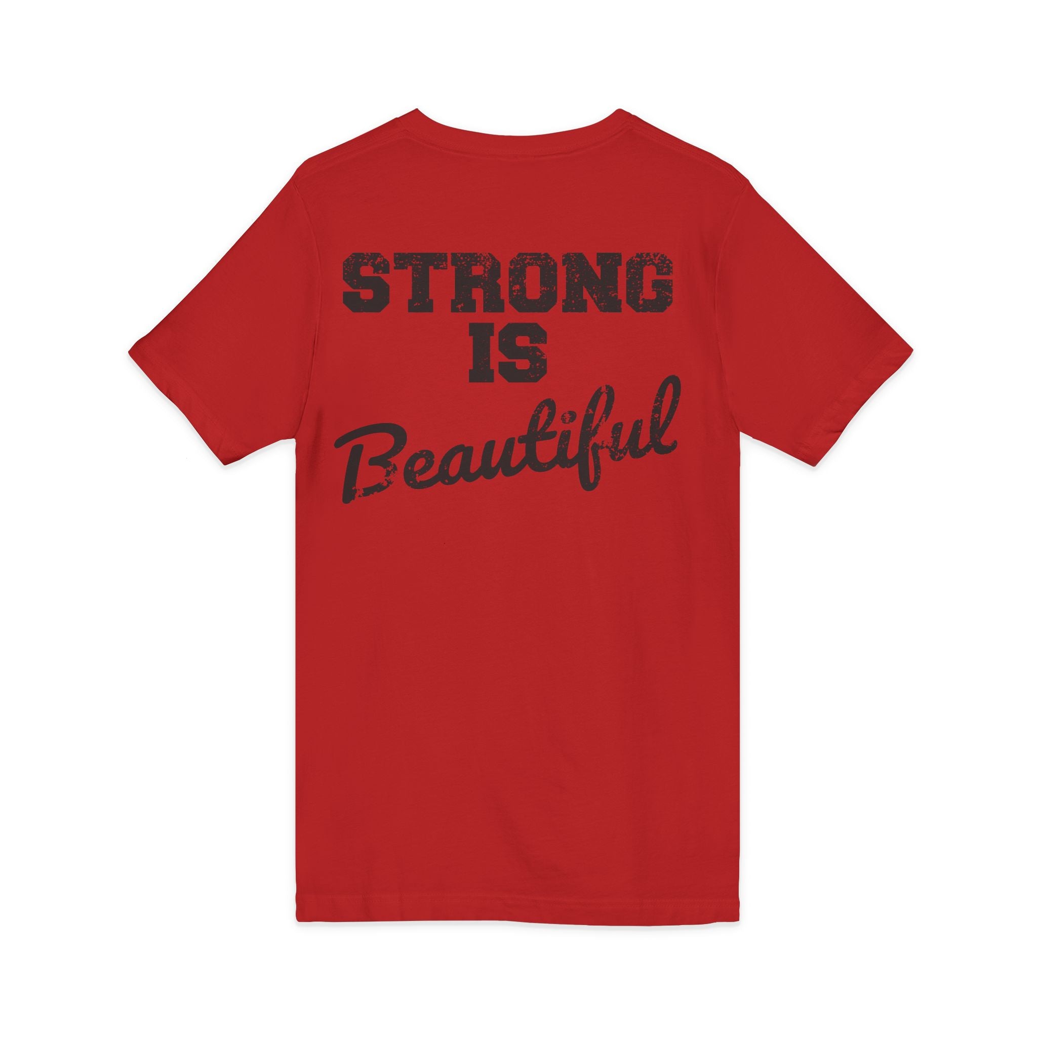 Strong Is Beautiful - Distressed Black Logo - Unisex Jersey Short Sleeve V-Neck Tee