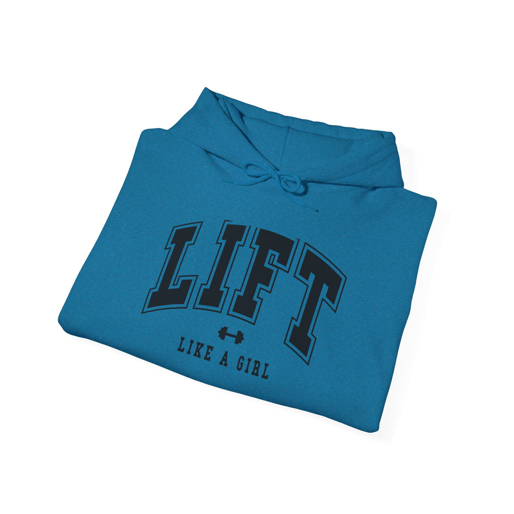 Lift Like.A Girl - Unisex Heavy Blend Hooded Sweatshirt - Black Logo on Front & Right Sleeve