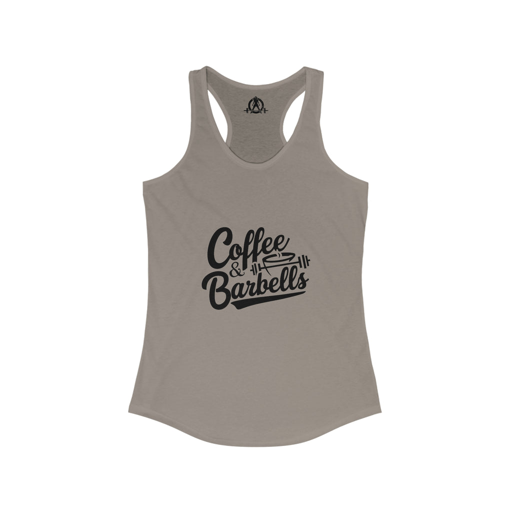 Coffee & Barbells - Women's Ideal Racerback Tank - Black Logo Plain Back