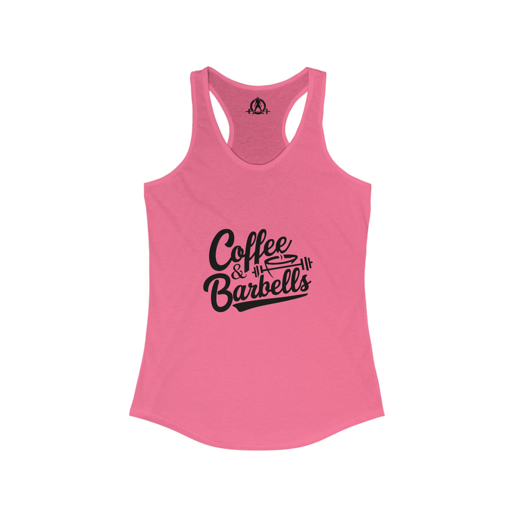 Coffee & Barbells - Women's Ideal Racerback Tank - Black Logo Plain Back