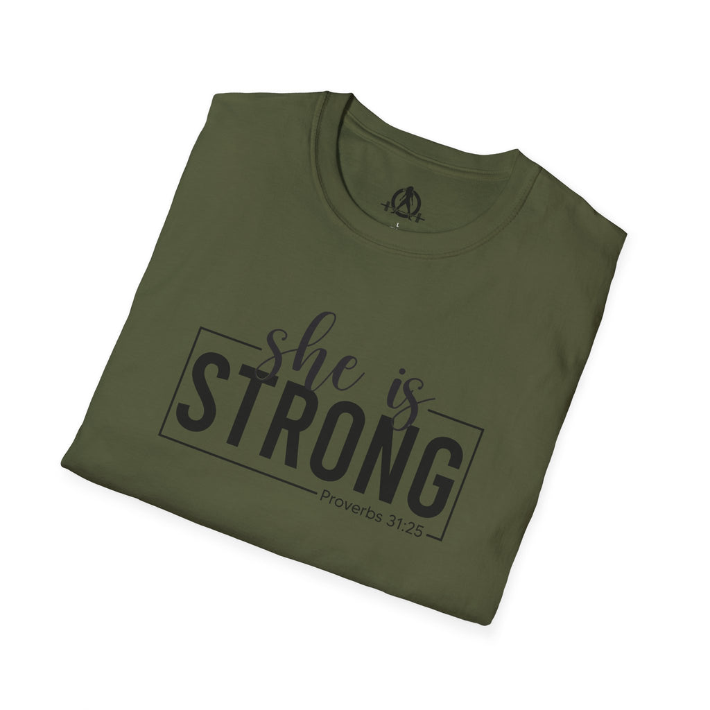 She Is STRONG - Unisex Softstyle T-Shirt - Front Black Print