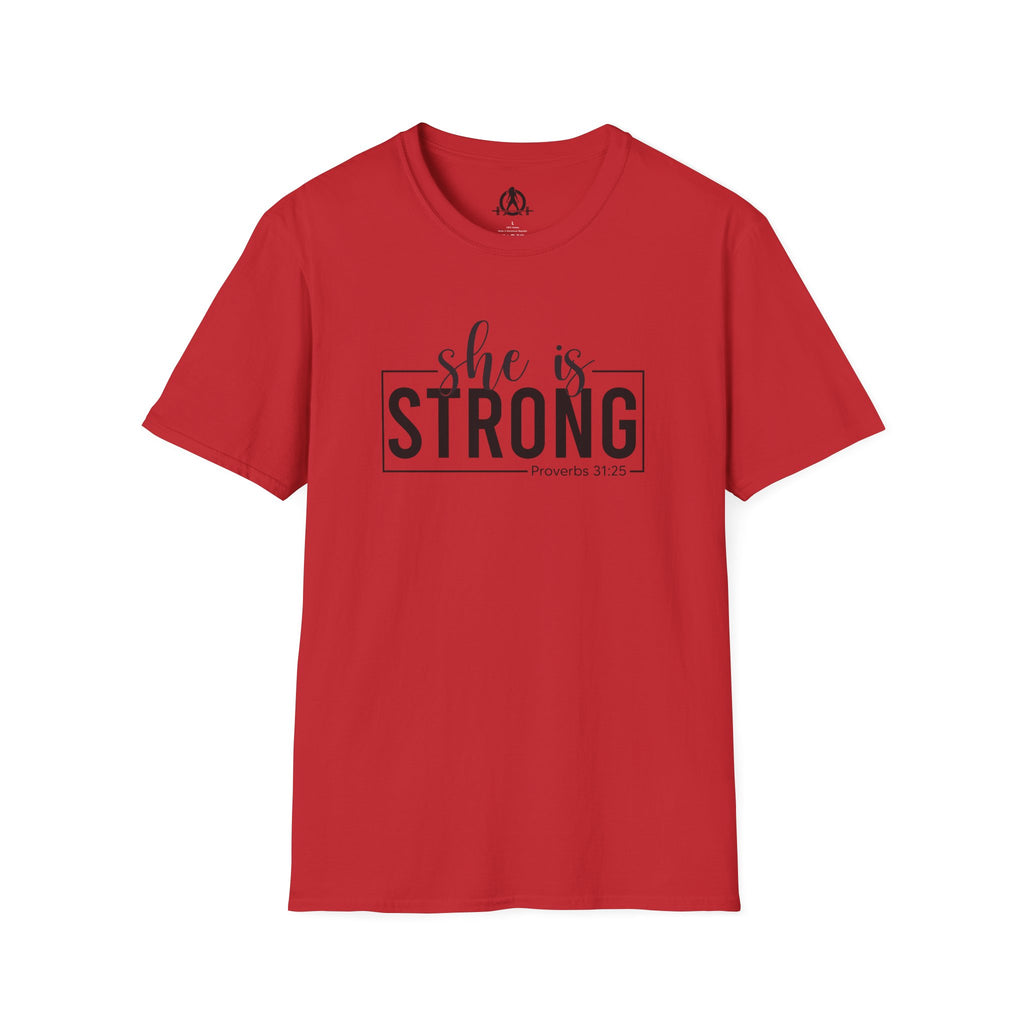 She Is STRONG - Unisex Softstyle T-Shirt - Front Black Print