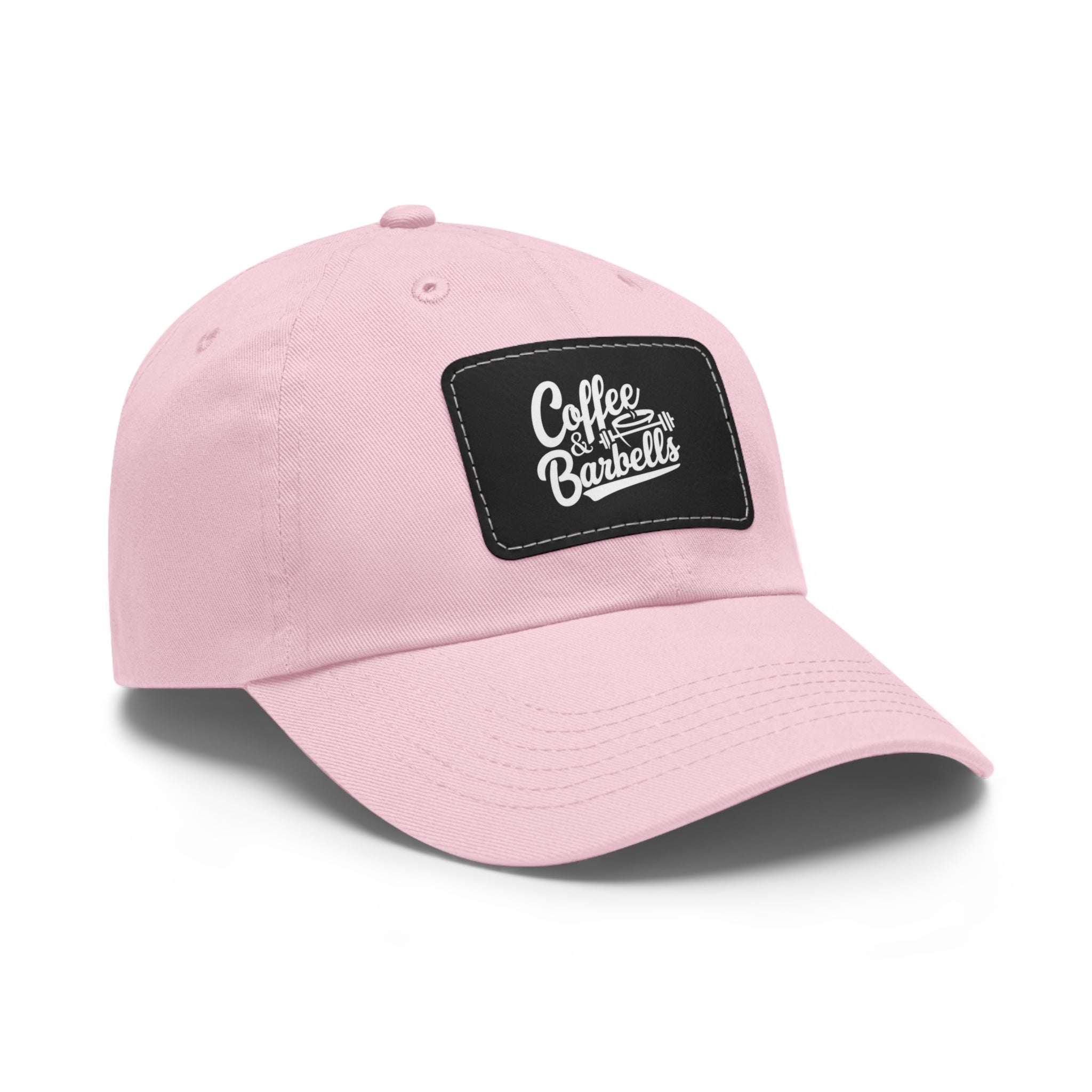 Coffee & Barbells - Dad Hat with Leather Patch (Rectangle) - White Font