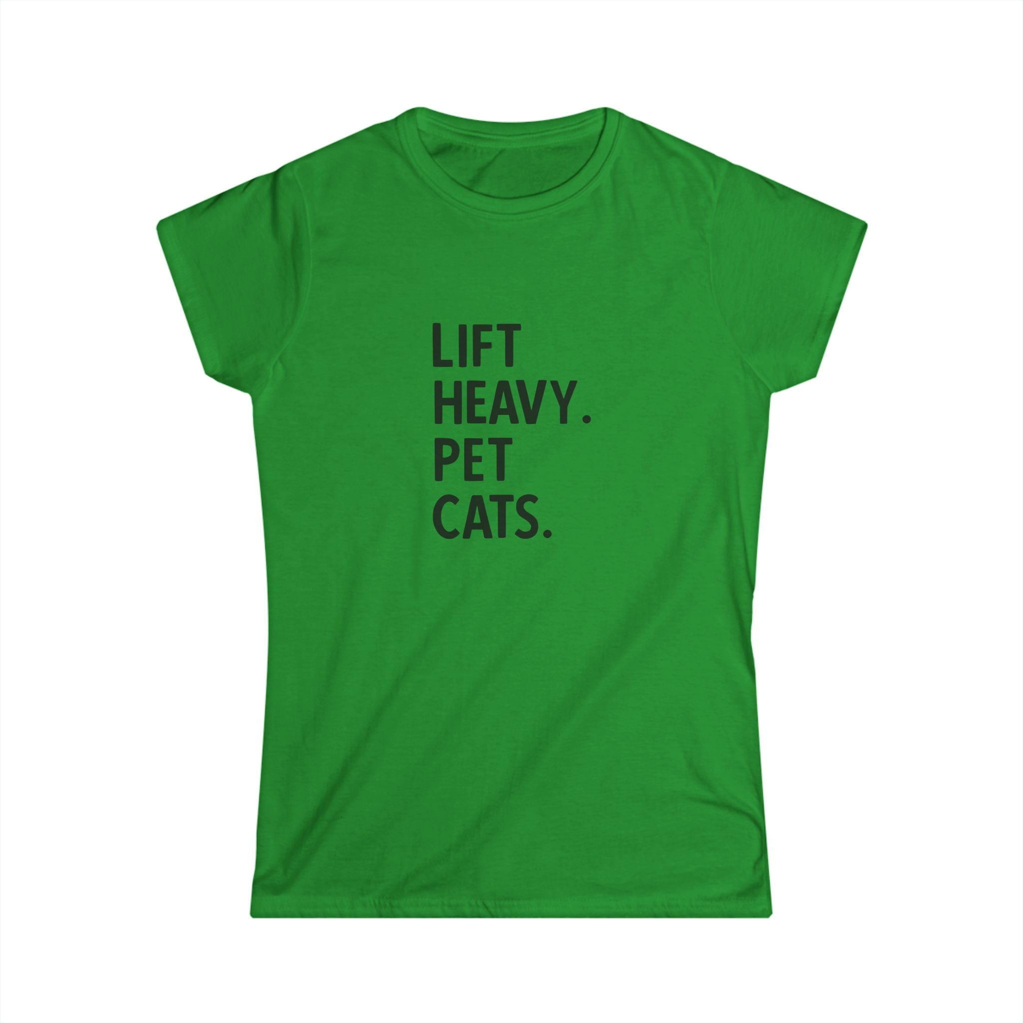 Lift Heavy Pet Cats - Women's Softstyle Tee - Black Logo Front Plain Back