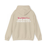 Good Girls Tone Bad Girls Deadlift - Distressed White Dark Logo - Unisex Heavy Blend Hooded Sweatshirt