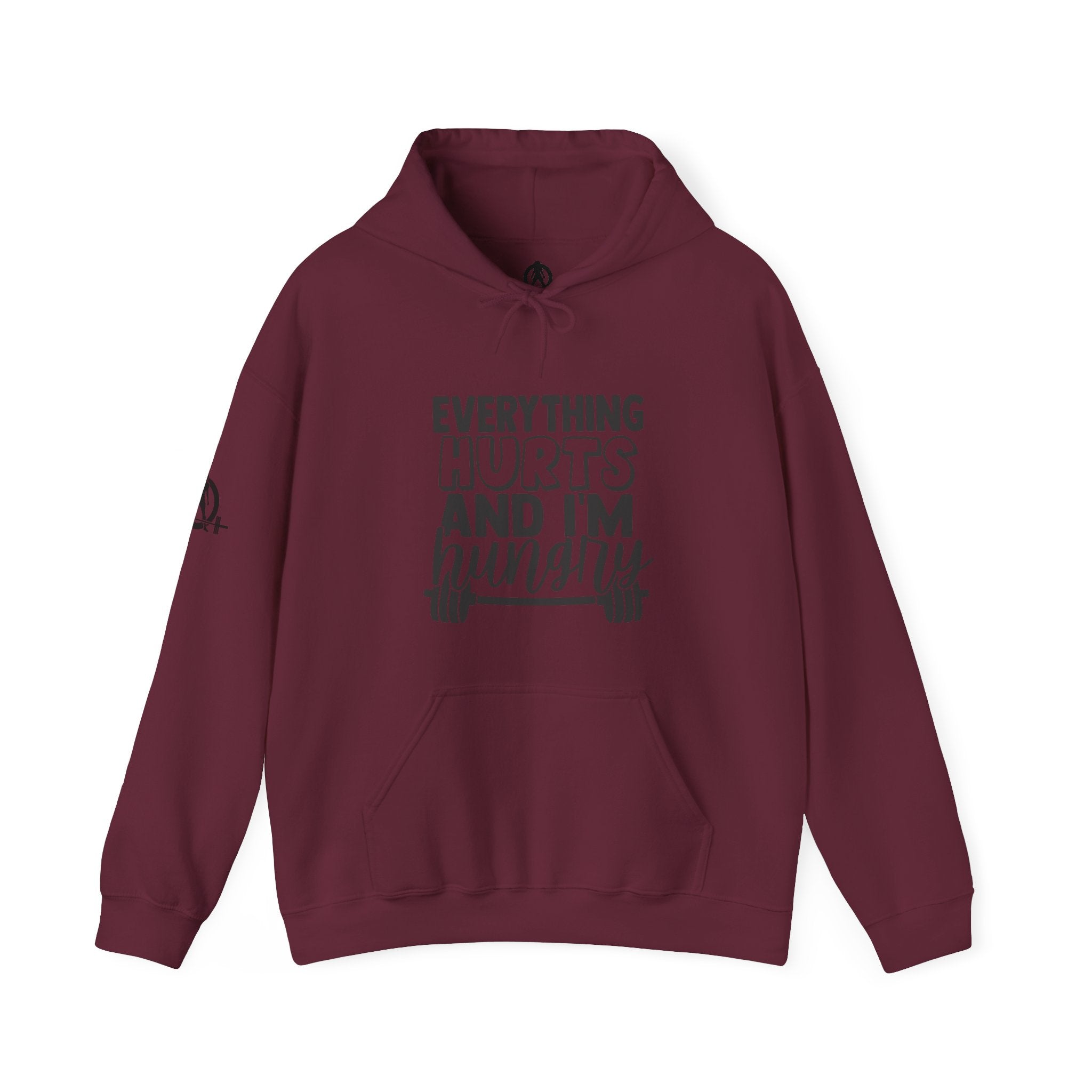 Everything Hurts & I'm Hungry  - Unisex Heavy Blend Hooded Sweatshirt  - Black Print Front/Arm