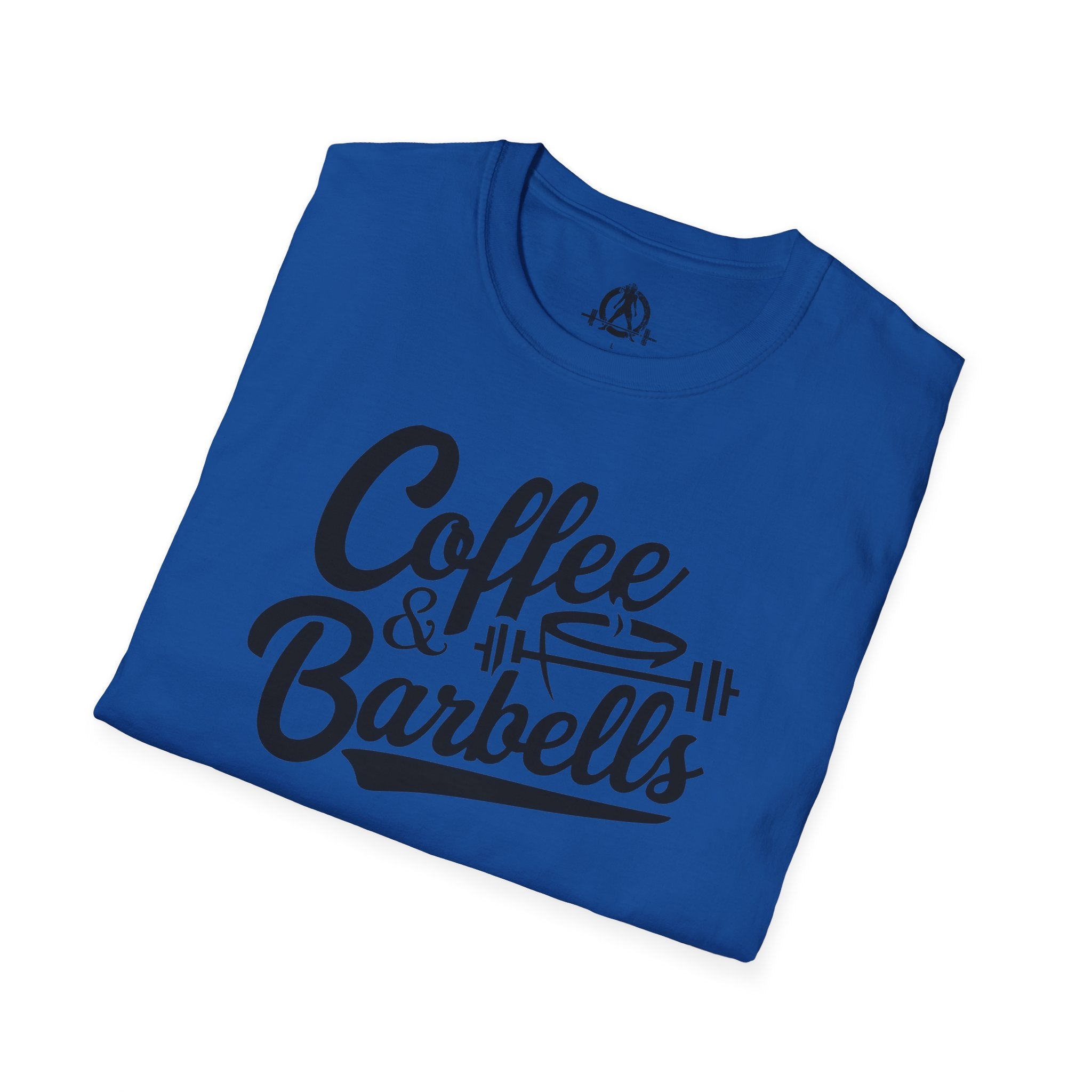 Coffee & Barbells - Unisex Softstyle T-Shirt - Black Print on Front Plain Back