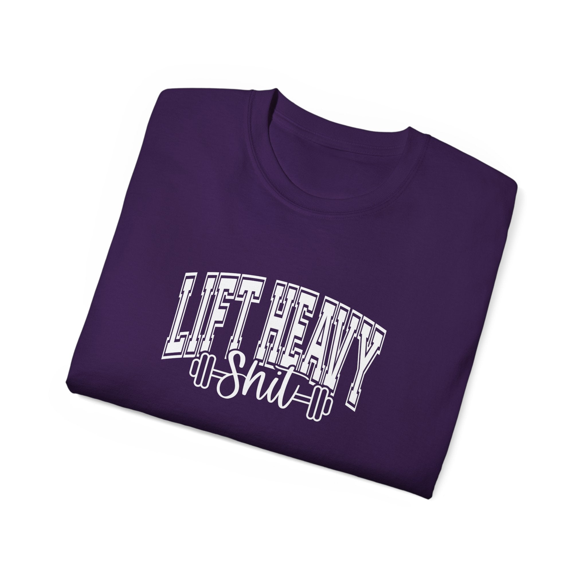 Lift Heavy Shit - Unisex Ultra Cotton Tee - Front White Logo - Plain Back
