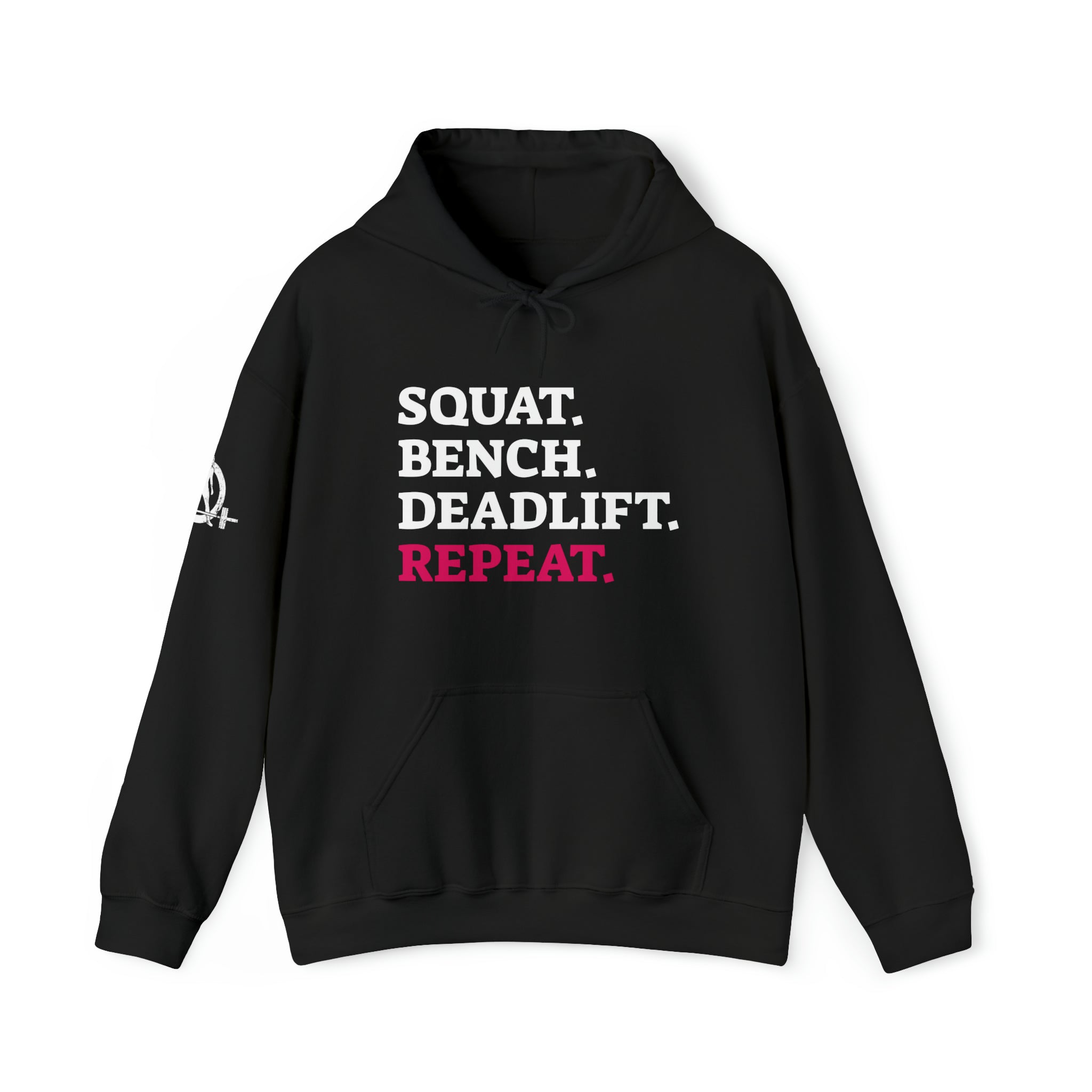 Squat Bench Deadlift Repeat - Unisex Heavy Blend Hooded Sweatshirt - Dark Logo - Pink - Plain Black