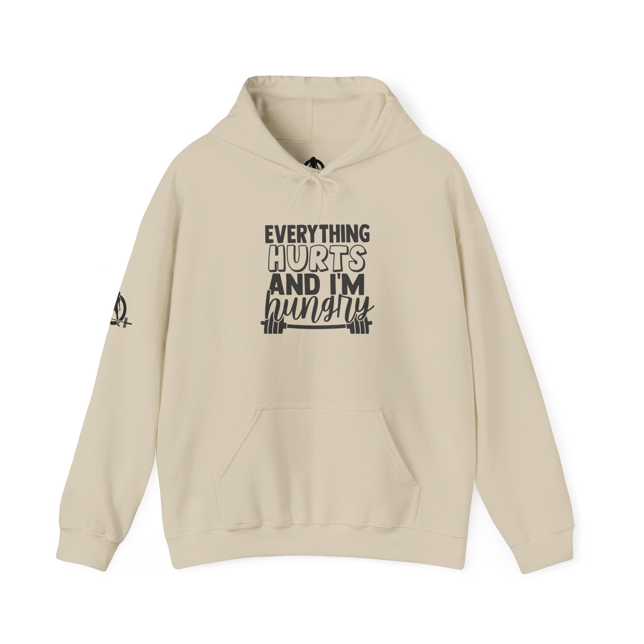 Everything Hurts & I'm Hungry  - Unisex Heavy Blend Hooded Sweatshirt  - Black Print Front/Arm