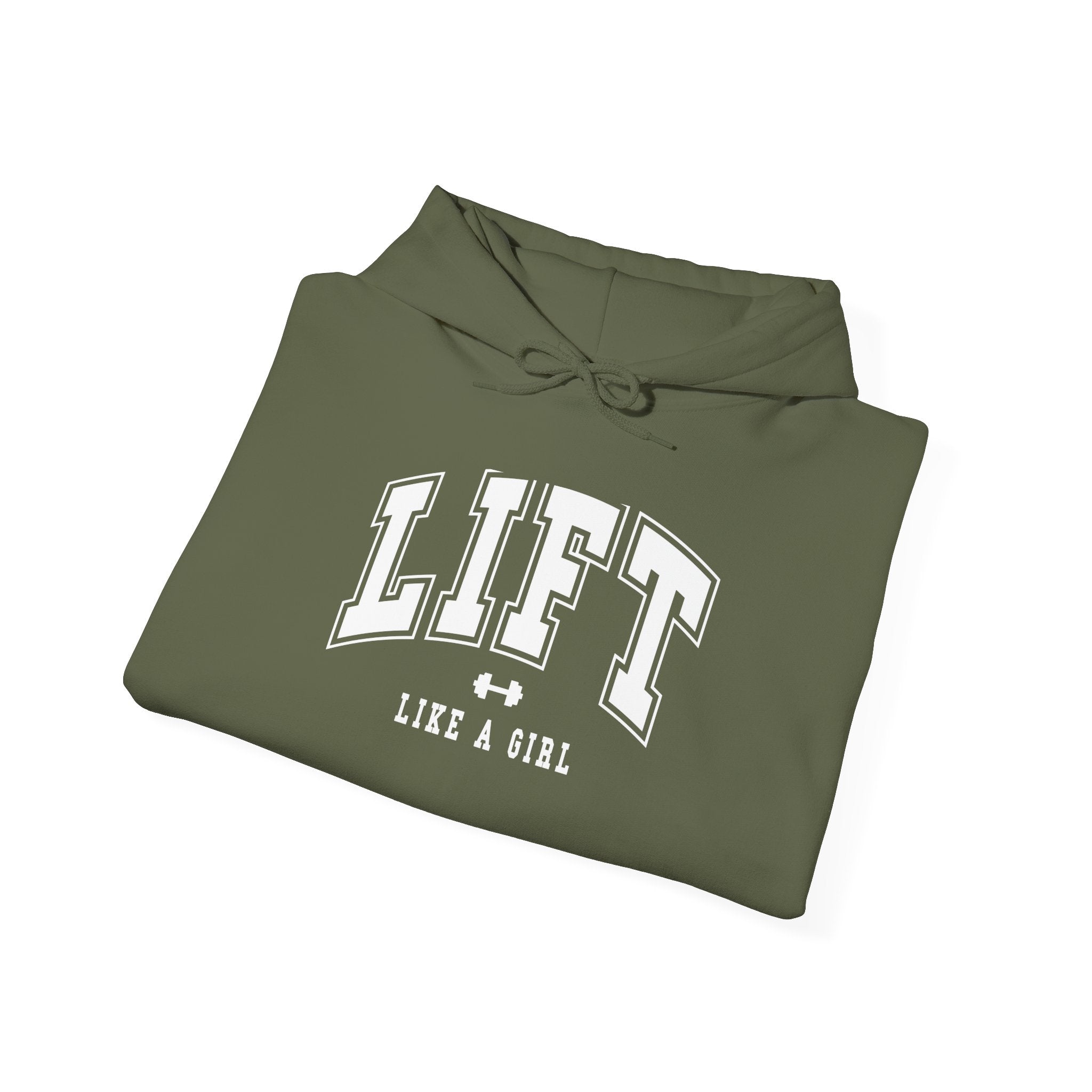 Lift Like.A Girl - Unisex Heavy Blend Hooded Sweatshirt - White Logo on Front & Right Sleeve