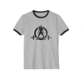 Kick Your Ass - Unisex Cotton Ringer T-Shirt - Black Distressed Logo Front & Back