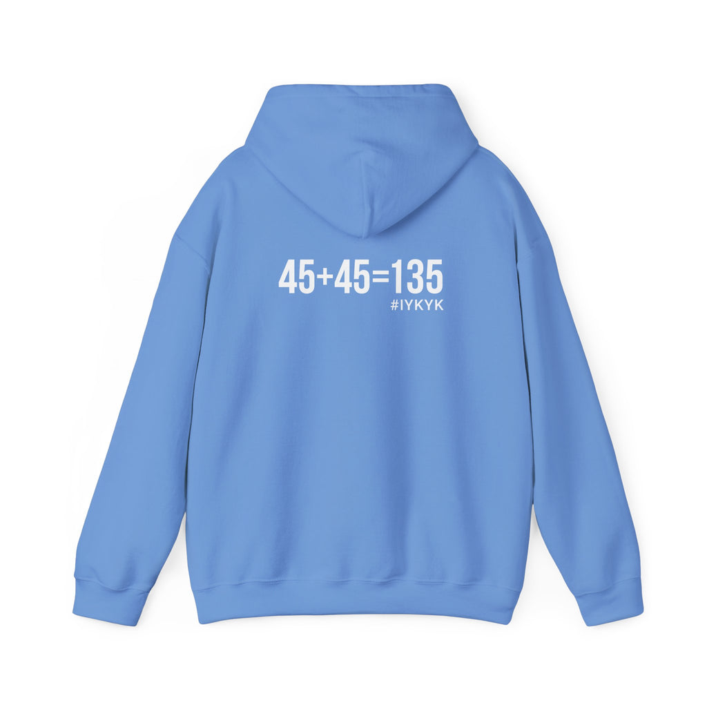 45 + 45 = 135  - Unisex Heavy Blend Hooded Sweatshirt  - White Logo