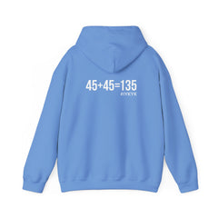 45 + 45 = 135  - Unisex Heavy Blend Hooded Sweatshirt  - White Logo Front & Back