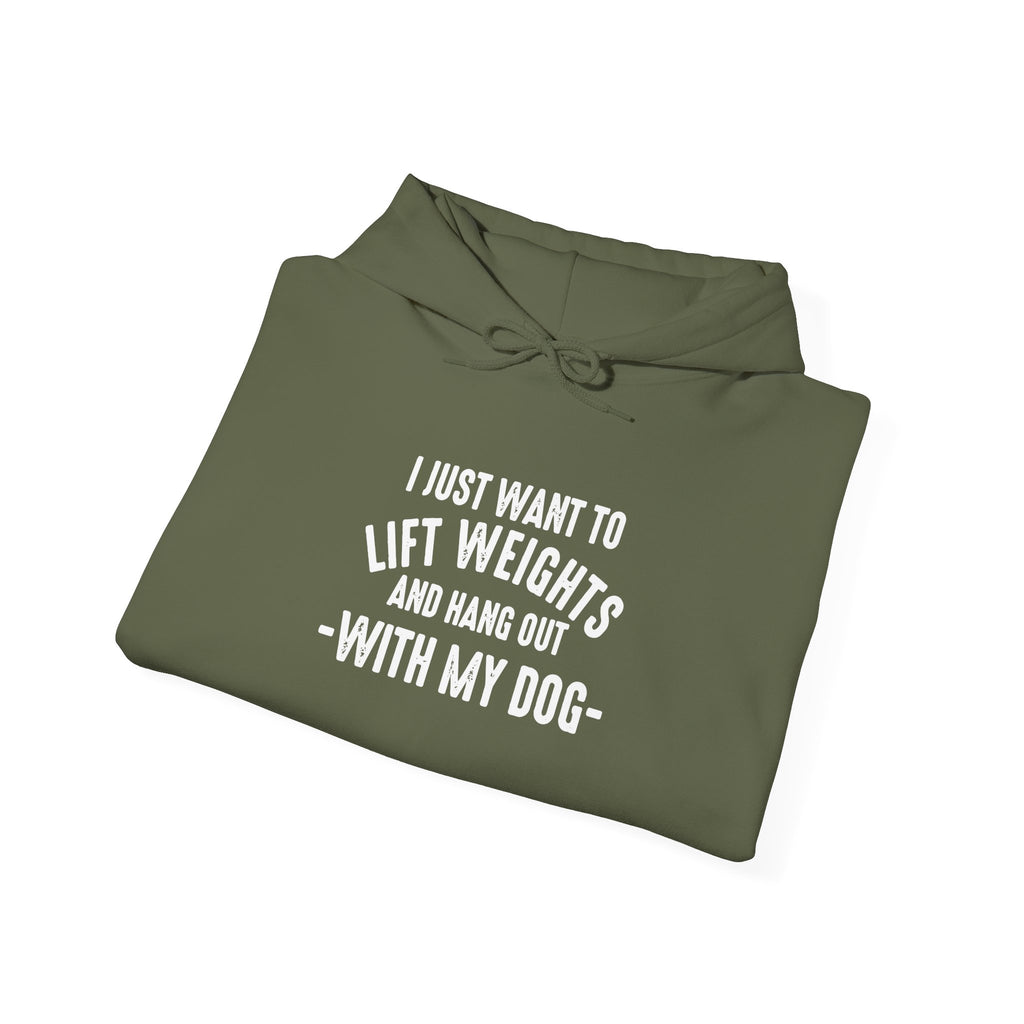 Lift Weights & Hang Out With My Dog  - White Logo  - Unisex Heavy Blend Hooded Sweatshirt