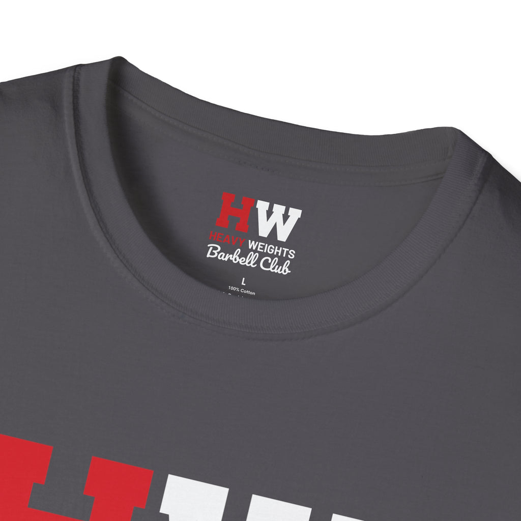 Heavy Weights Barbell Club  - Unisex Softstyle T-Shirt - Black Logo - Plain Back