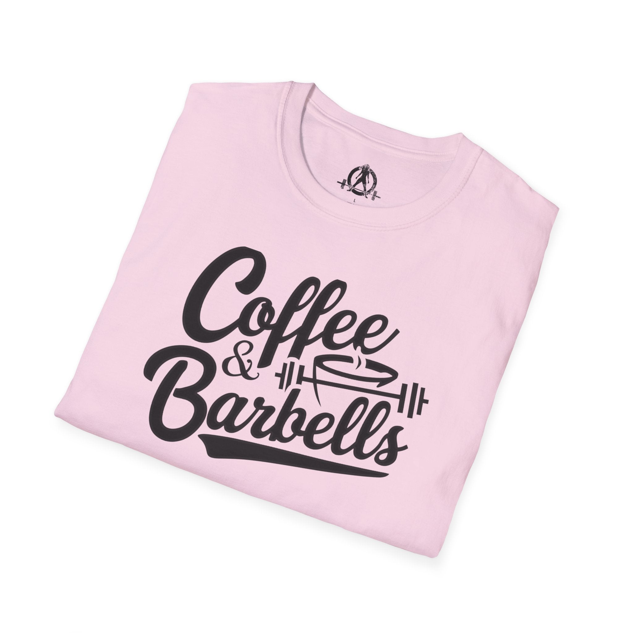 Coffee & Barbells - Unisex Softstyle T-Shirt - Black Print on Front Plain Back