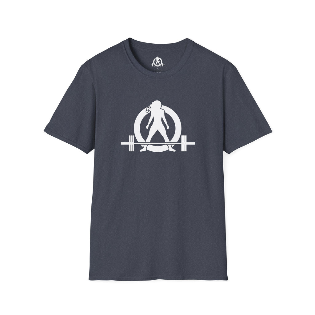 Cardio = Lift Weights Faster - Unisex Softstyle T-Shirt - White Logo Front & Back