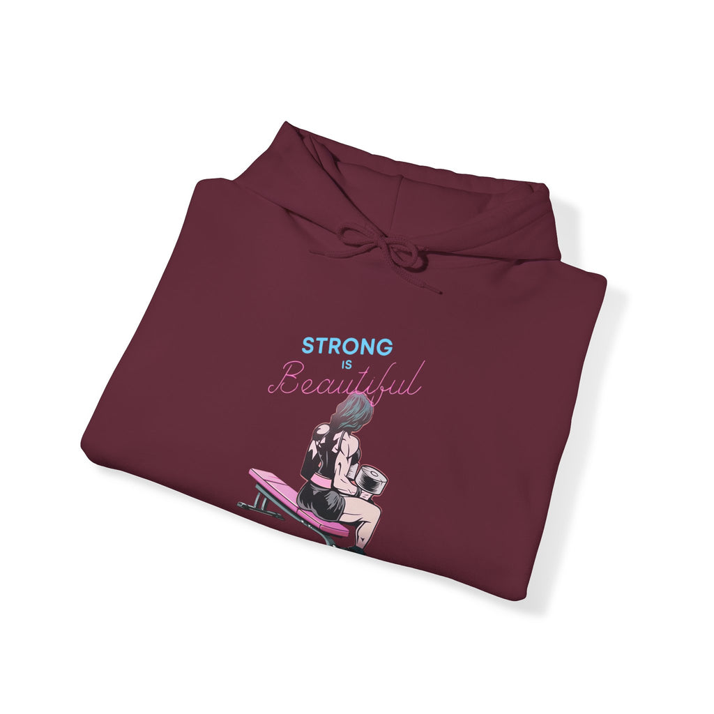 Strong Her Cartoon - Unisex Heavy Blend Hooded Sweatshirt - White Logo on Front & Right Sleeve