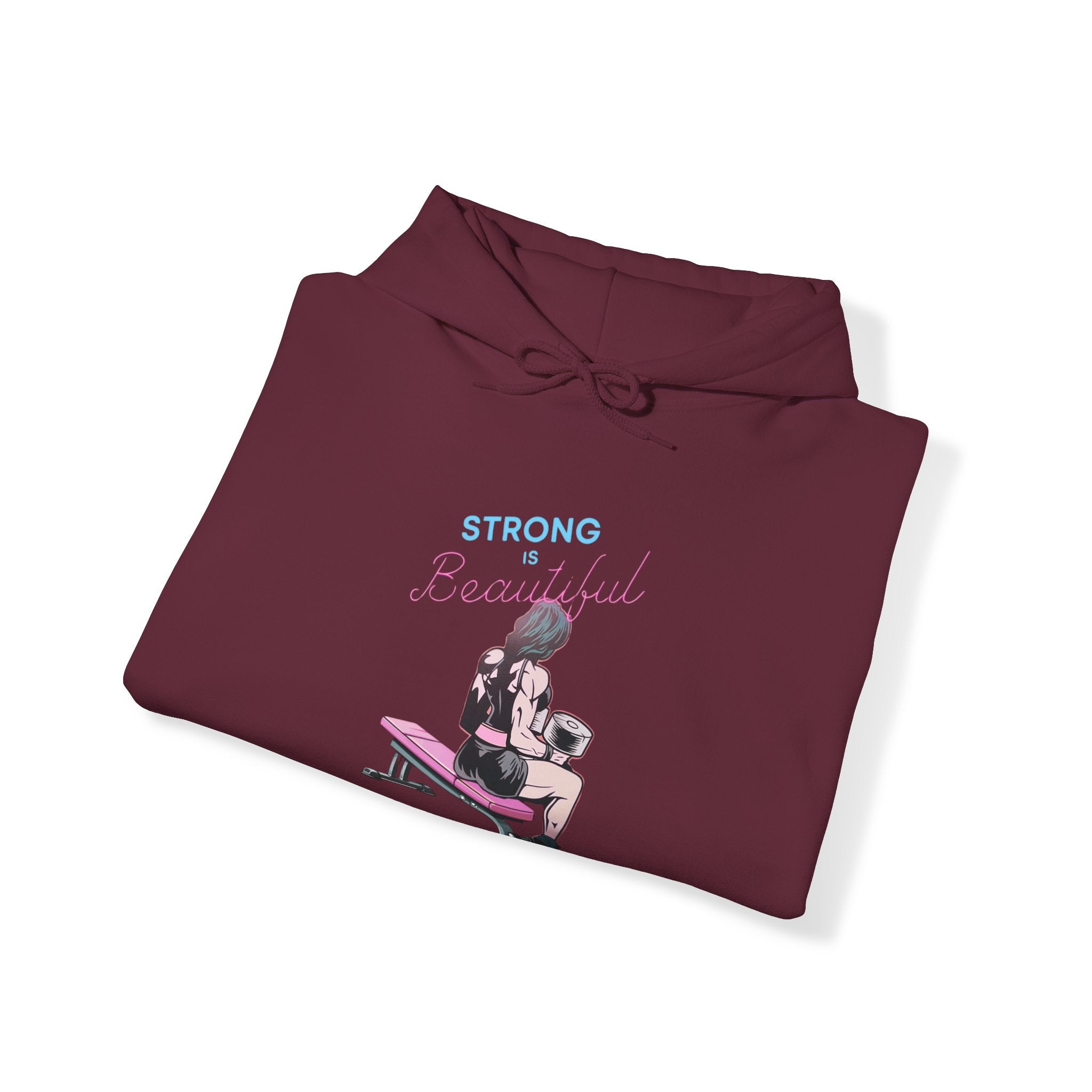 Strong Her Cartoon - Unisex Heavy Blend Hooded Sweatshirt - White Logo on Front & Right Sleeve