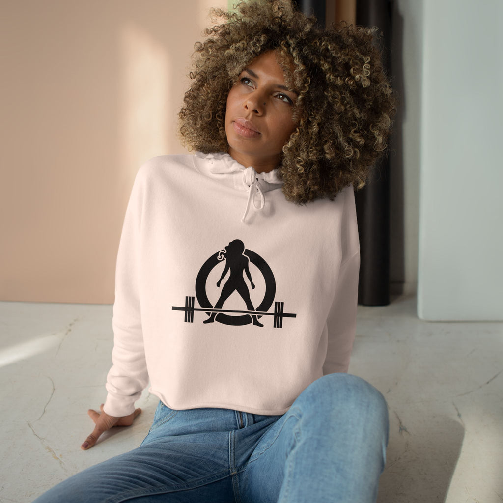 Empowered Crop Hoodie – For Strong Women Who Lift - Black Classic Logo