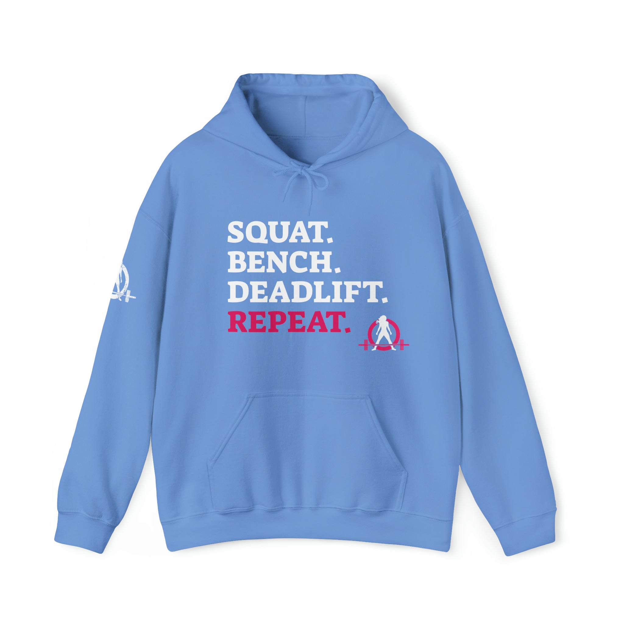 Squat Bench Deadlift Repeat - Unisex Heavy Blend Hooded Sweatshirt - Dark WWLW Logo - Pink - Plain Black