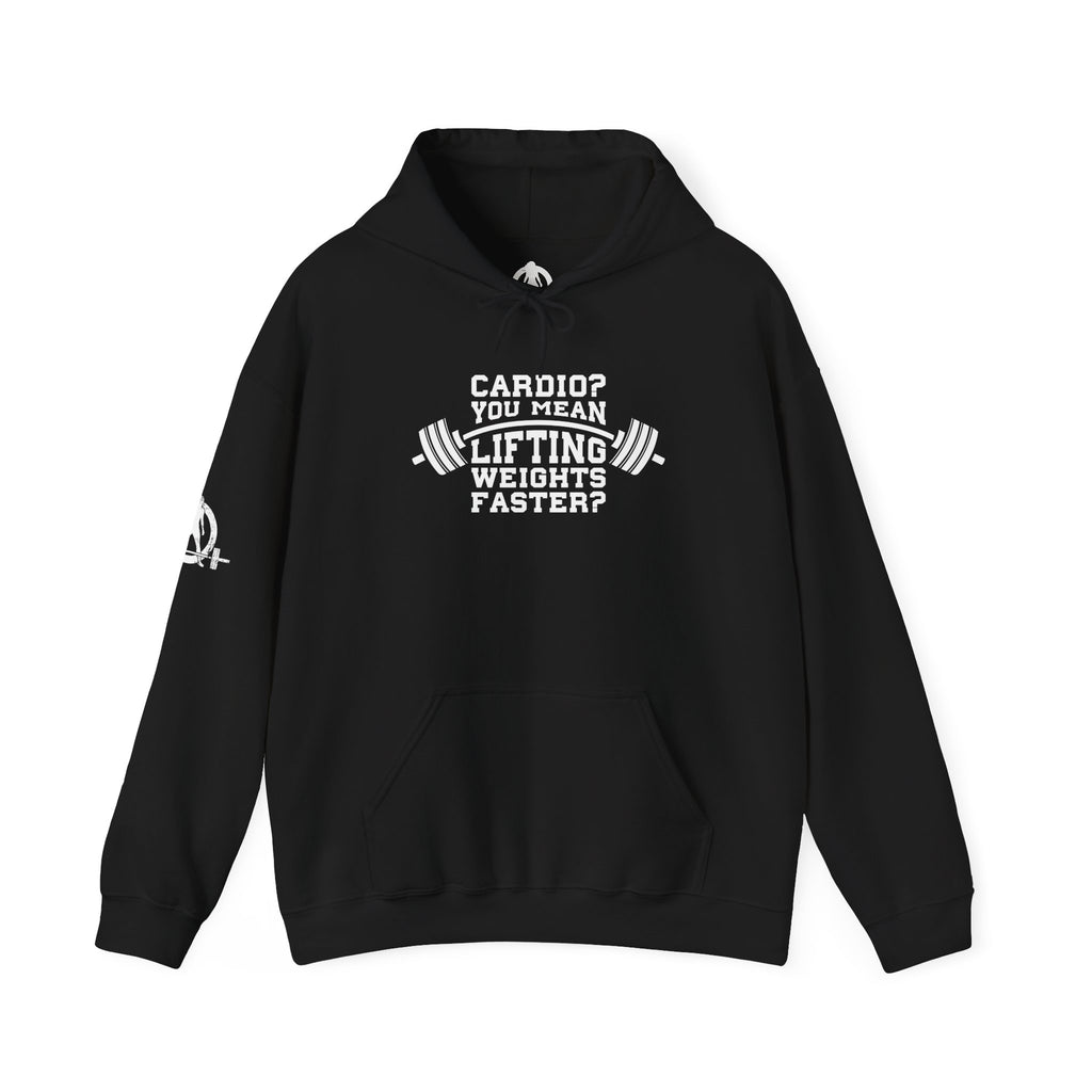 Cardio = Lift Weights Faster - Unisex Heavy Blend Hooded Sweatshirt - White Logo on Front