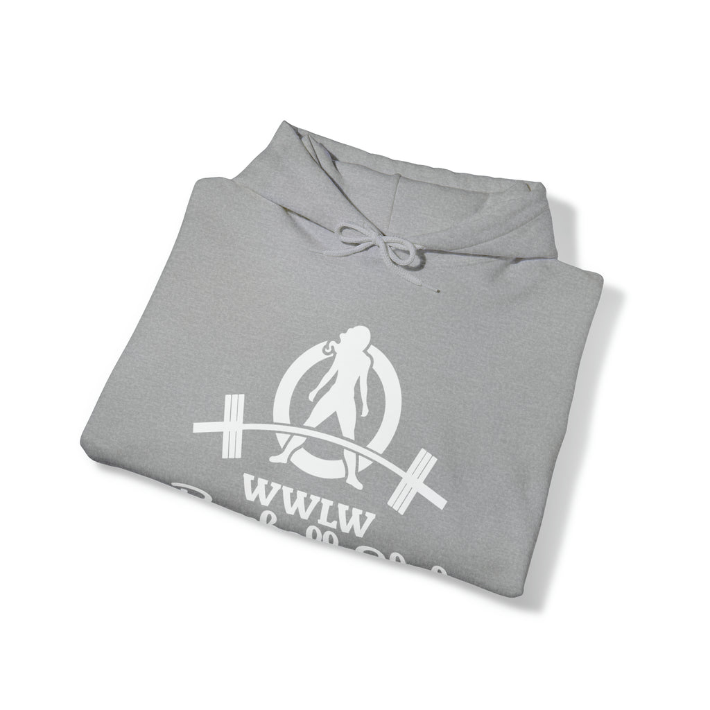 Barbell Club Classic Logo White - Unisex Heavy Blend Hooded Sweatshirt (BEST SELLER)