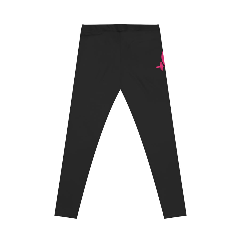 Black Women's Casual Leggings - Distressed Color Logo - Right Hip