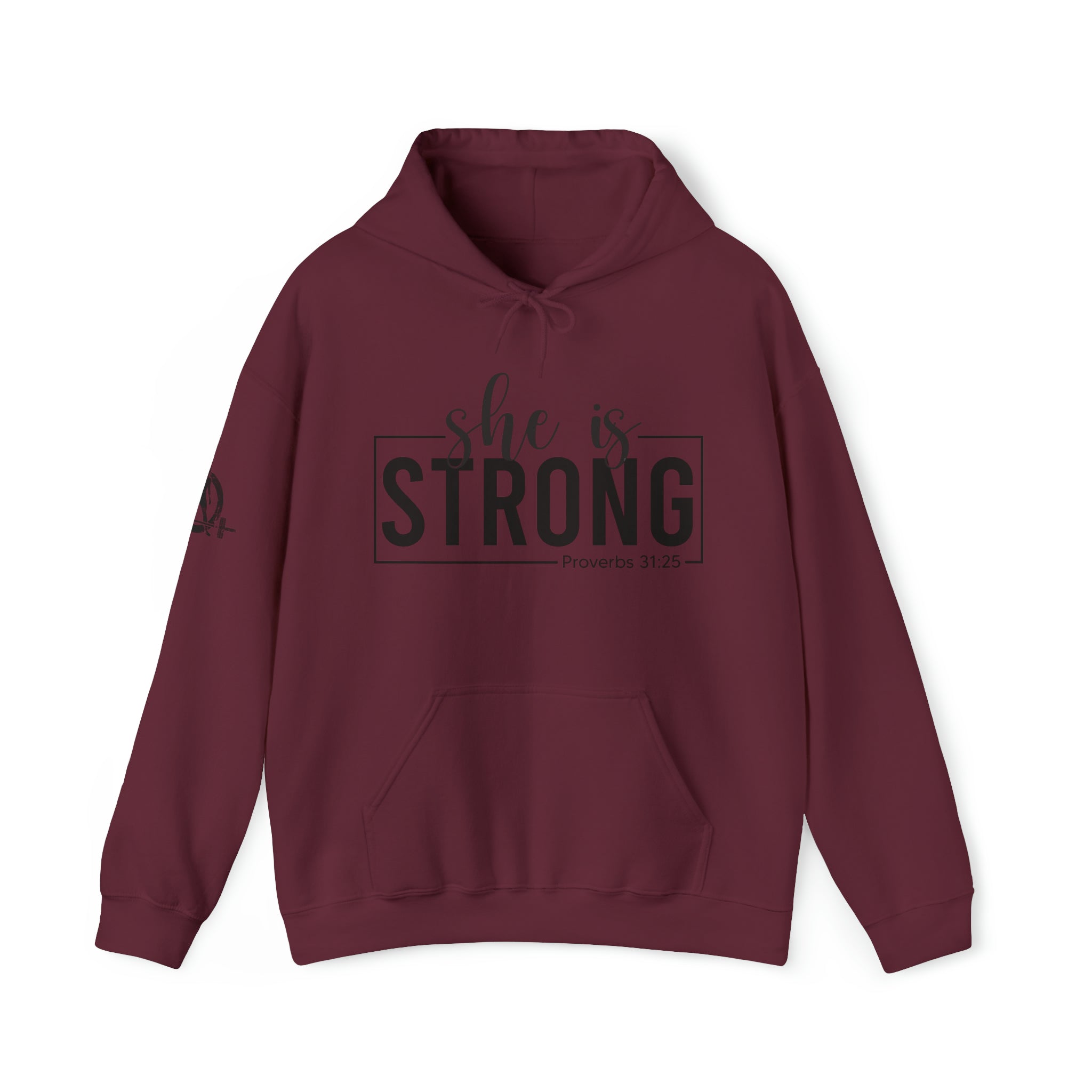 She is Strong - Unisex Heavy Blend Hooded Sweatshirt - Dark Logo - Plain Back