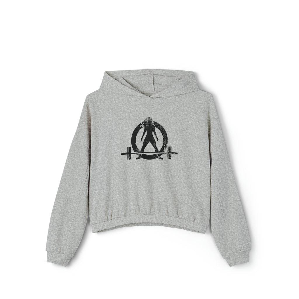Women's Cinched Bottom Hoodie - Black Distressed Logo