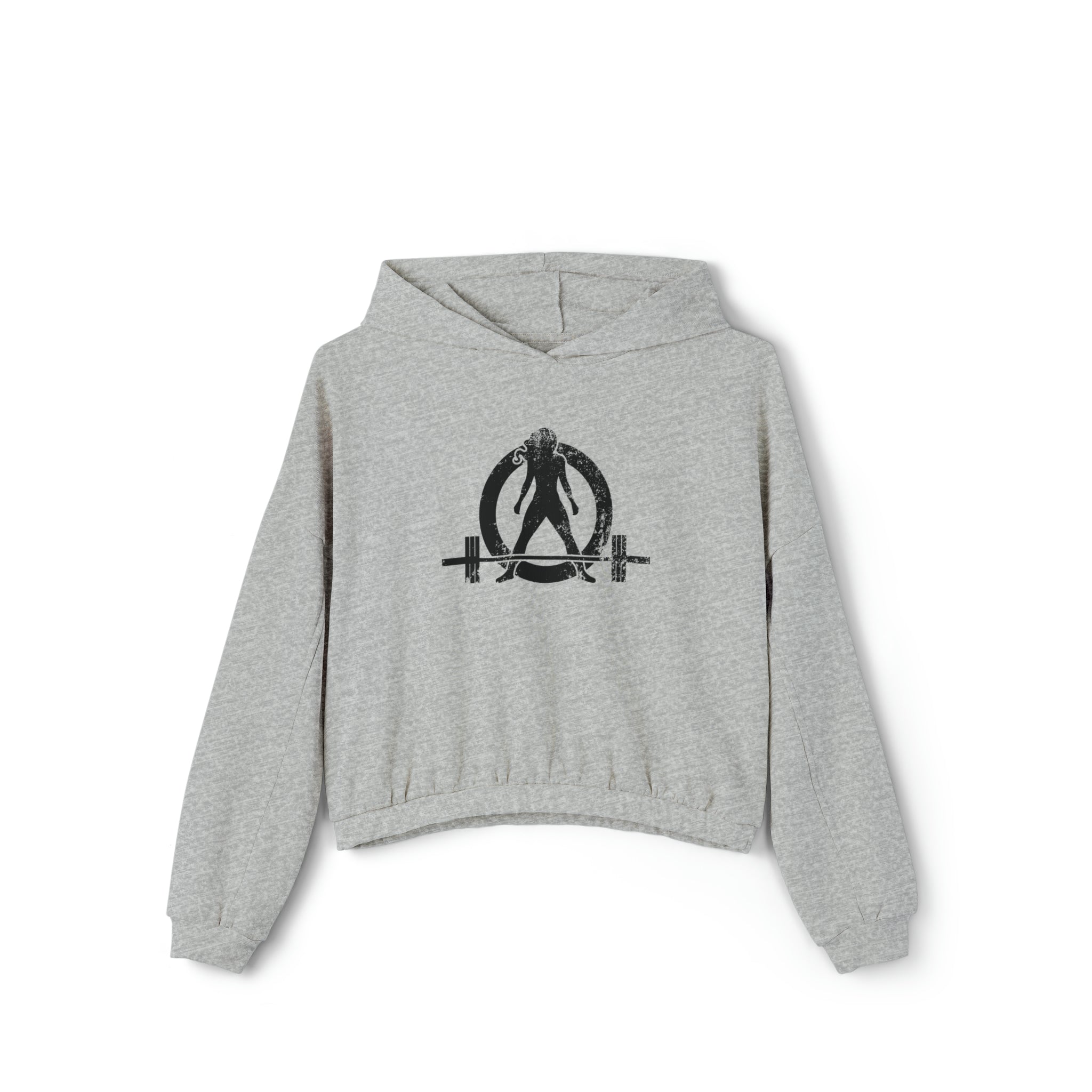 Women's Cinched Bottom Hoodie - Black Distressed Logo