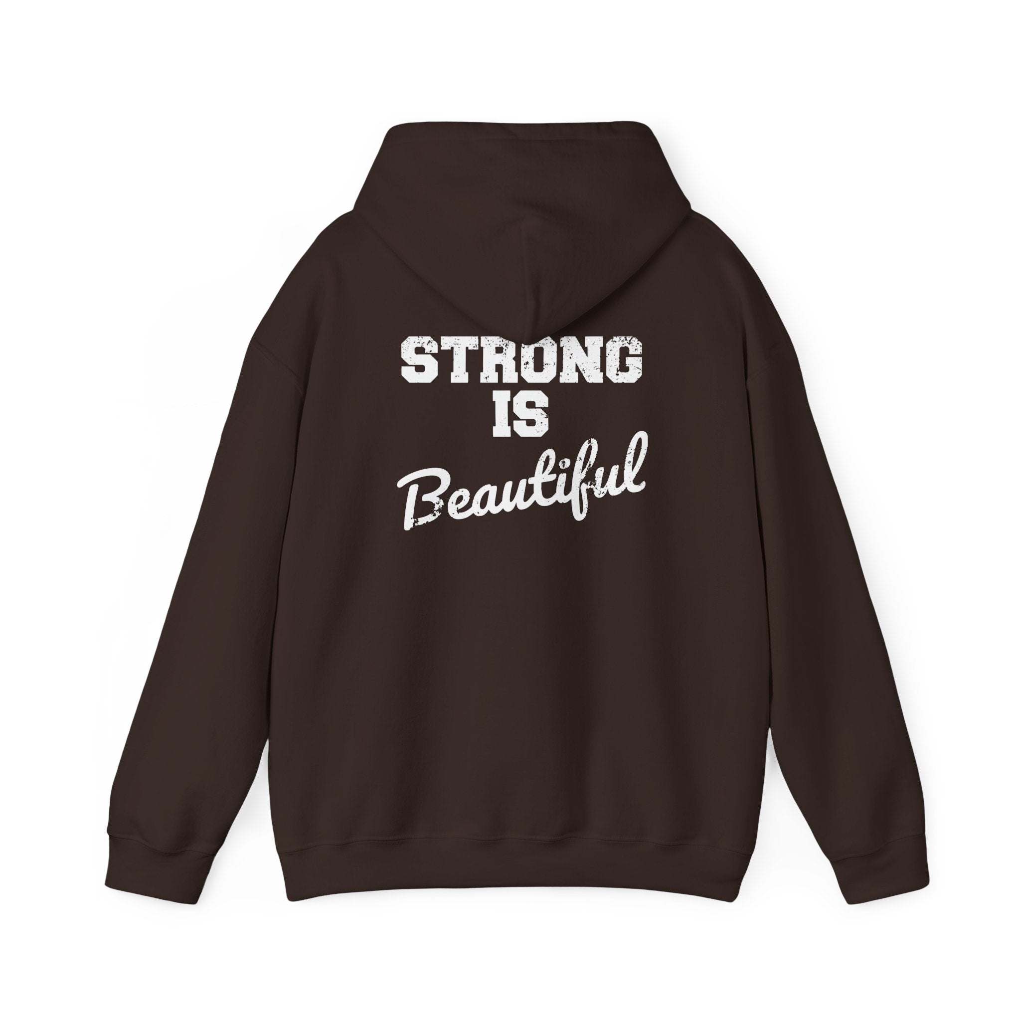 Strong Is Beautiful – Unisex Heavy Blend™ Hooded Sweatshirt (Distressed White Logo) 🤍💪