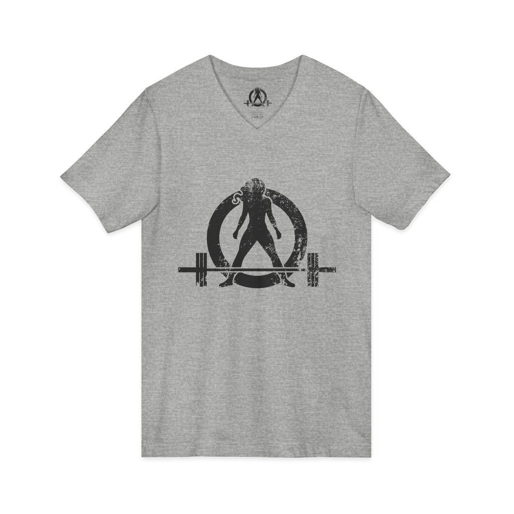 Strong Is Beautiful - Distressed Black Logo - Unisex Jersey Short Sleeve V-Neck Tee