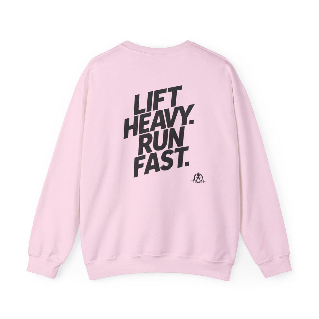 Lift Heavy Run Fast - Unisex Heavy Blend™ Crewneck Sweatshirt - Black Logo Front & Back