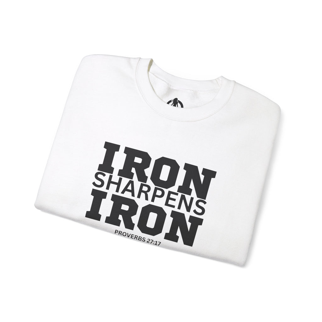 Iron Sharpens Iron - Unisex Heavy Blend™ Crewneck Sweatshirt - Front Black Logo - Plain Back