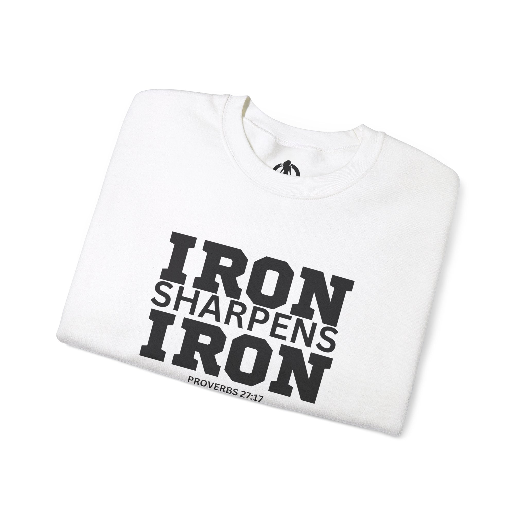 Iron Sharpens Iron - Unisex Heavy Blend™ Crewneck Sweatshirt - Front Black Logo - Plain Back