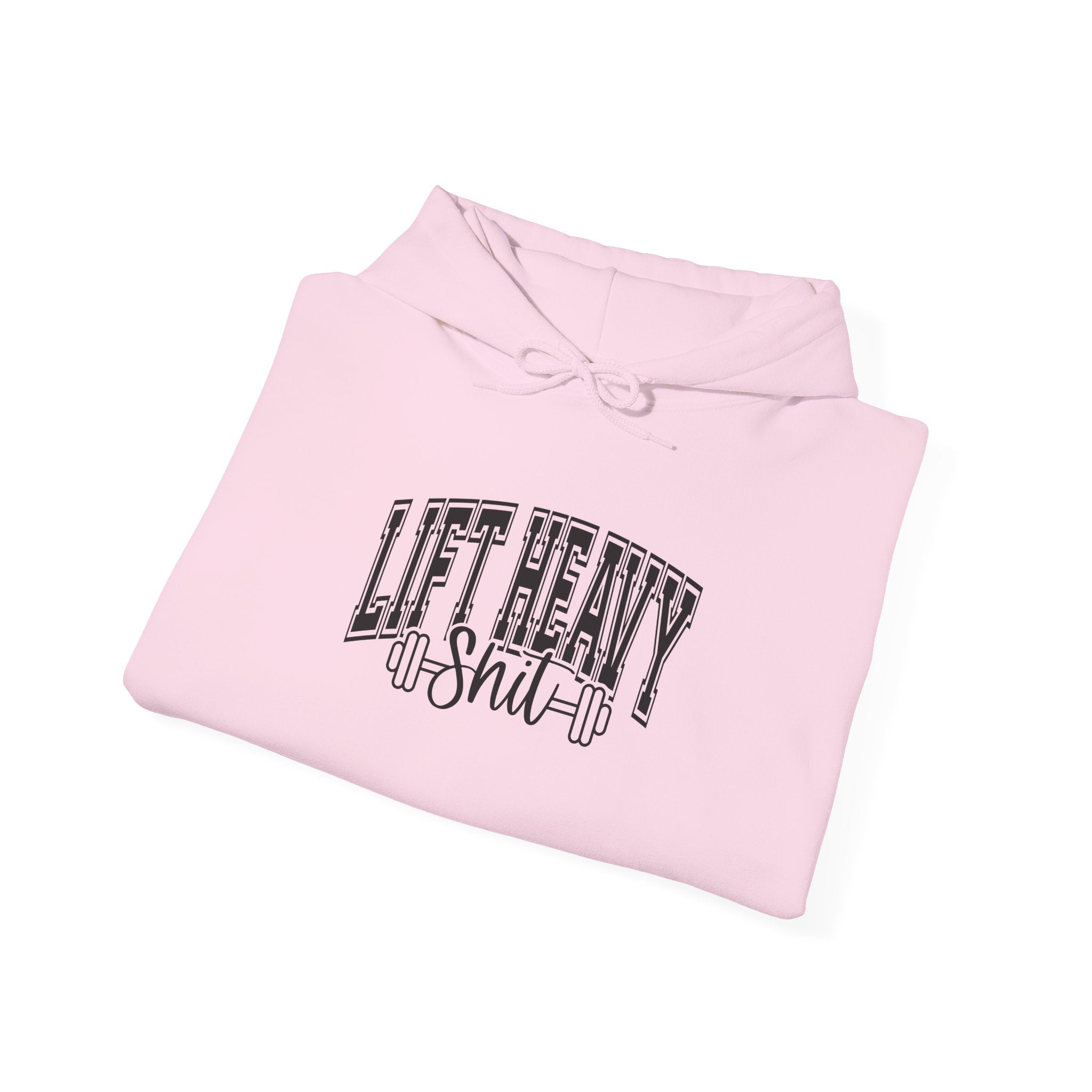 Lift Heavy Shit – Unisex Heavy Blend™ Hooded Sweatshirt (Black Logo Front & Sleeve) 🖤🏋️‍♂️🔥